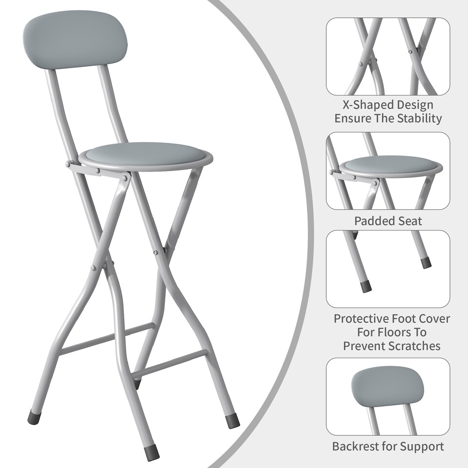 image 1 of Folding Breakfast Bar Stool padded High Chair Single Grey
