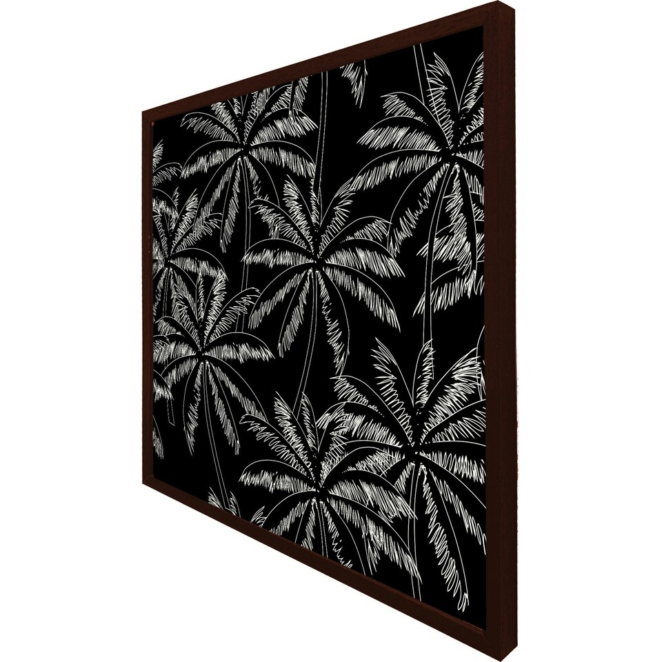image 1 of White palm trees on black (Picture Frame) Grey | XS