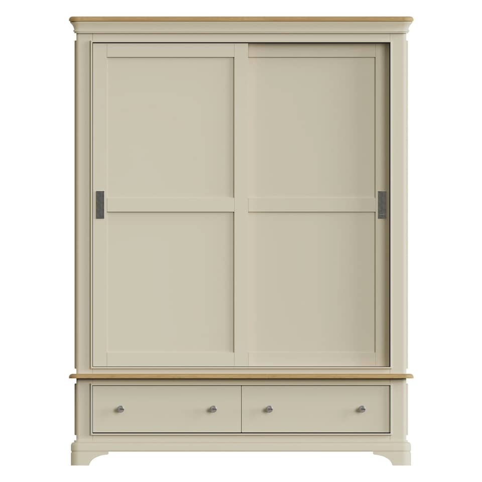 image 1 of Faire 150cm Sliding Combination Wardrobe in Putty with Oak Top Grey