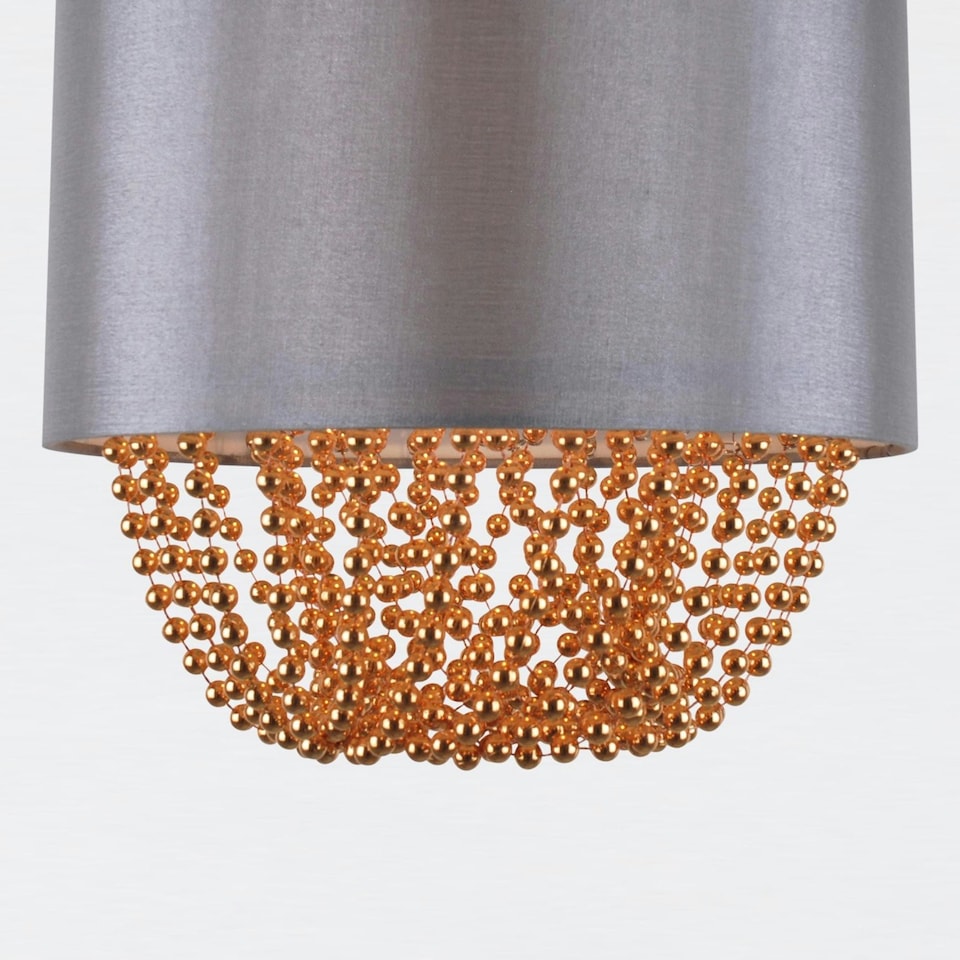 image 1 of First Choice Lighting Grey Faux Silk & Copper Jewelled Ceiling Light Shade Grey | Copper