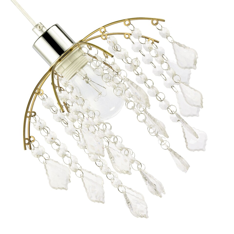 image 1 of Traditional Waterfall Pendant Shade with Clear Acrylic Droplets and Gold Frame | Gold