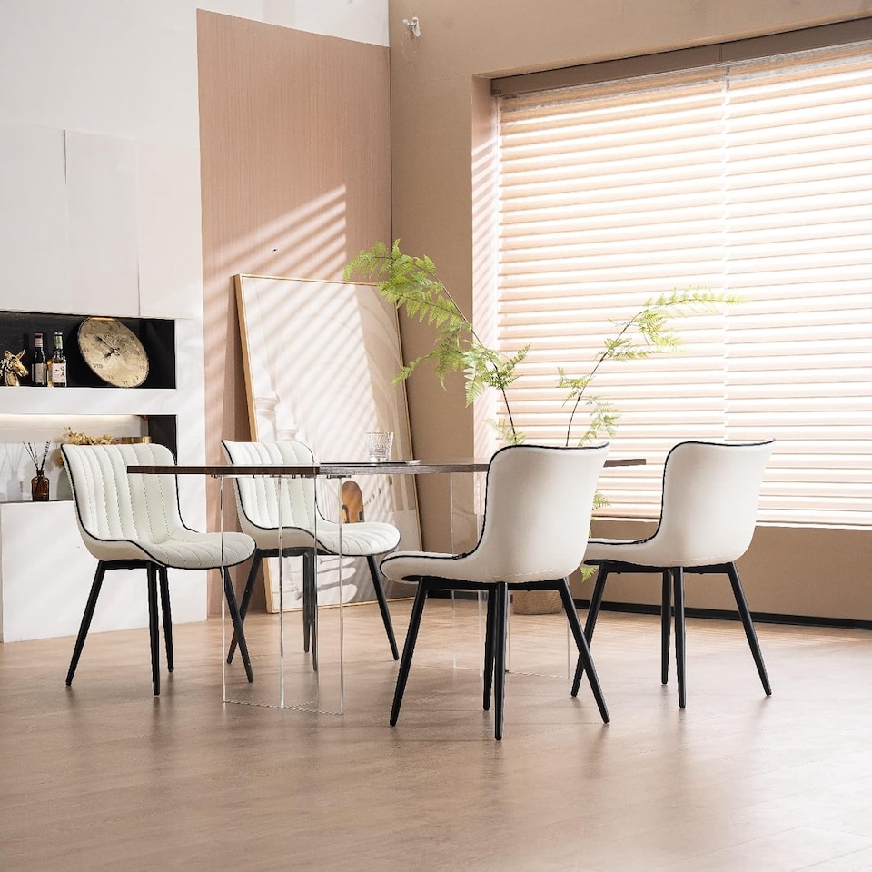 image 1 of Dining Chairs Set of 2 Leather with Sturdy Metal Legs for Home, Office, and Cafe
