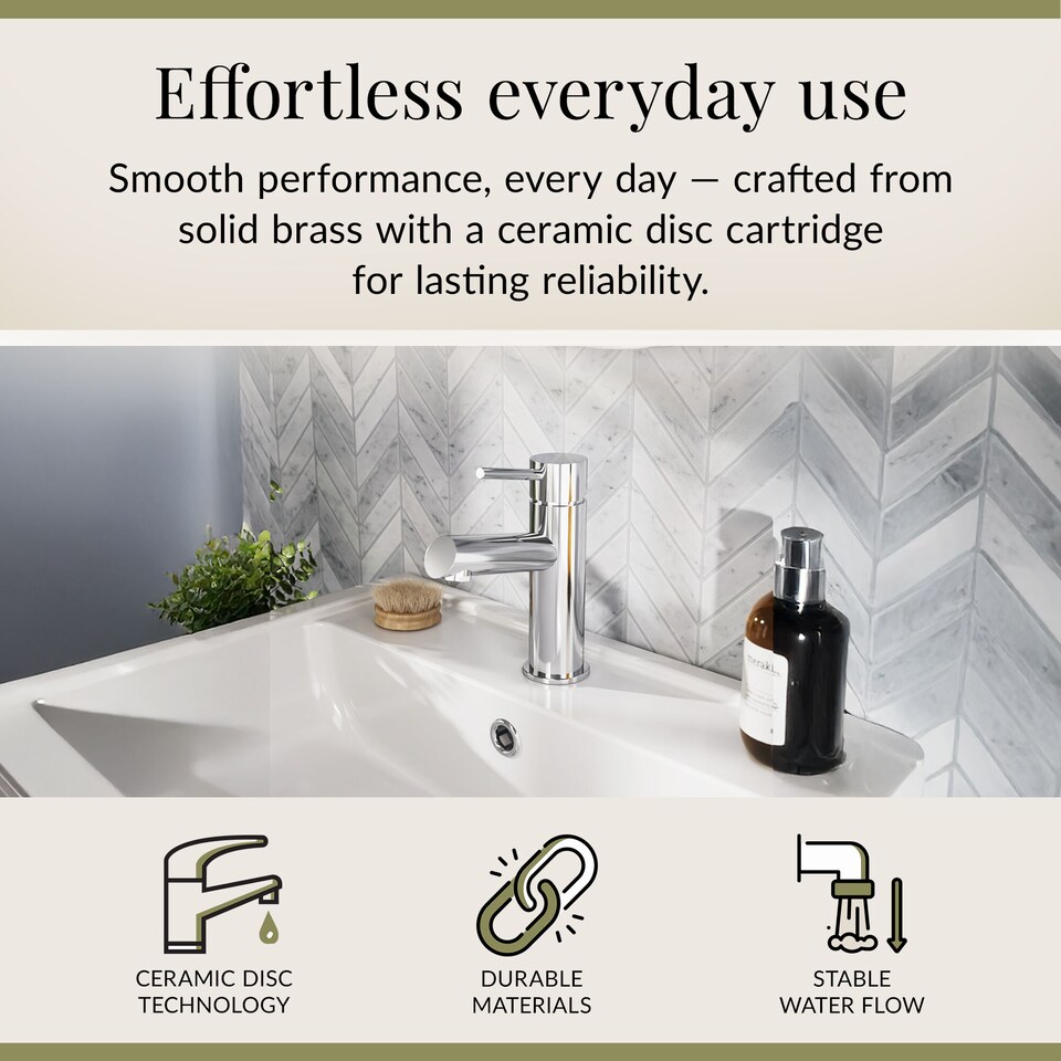 image 1 of Balterley Nova Mono Basin Mixer with Push Button Waste, 1-Handle Deck Mounted Tap | Silver | Chrome | 1