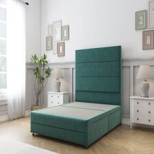 Sloomy Monaco Emerald Plush Divan Bed Base 2 Drawers Right Side With 54 Inch Floor Standing Headboard & 12 Inch Matching Footboard | Green | Emerald | King | 1
