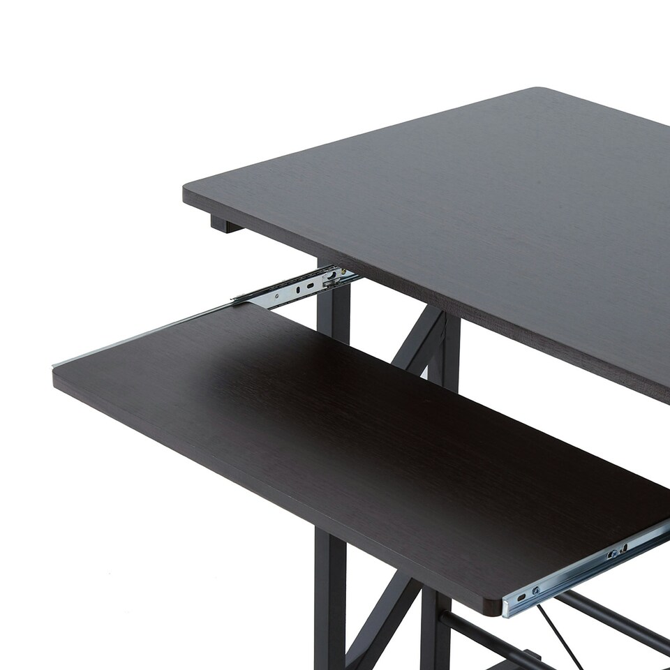 image 1 of HOMCOM Computer Desk Quality Office Home PC Shelf Tray Wood Station Dark Brown