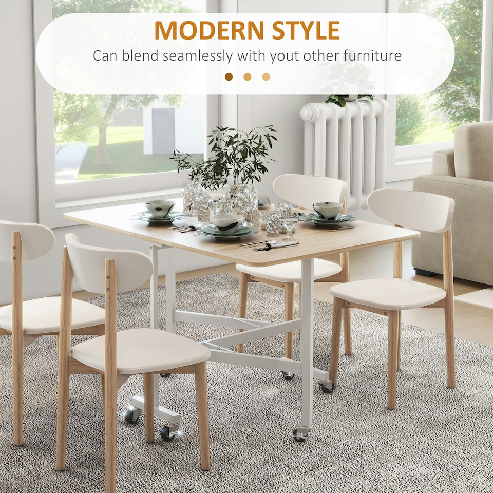 image 1 of HOMCOM Drop Leaf Table with 6 Wheels Folding Dining Table, Oak