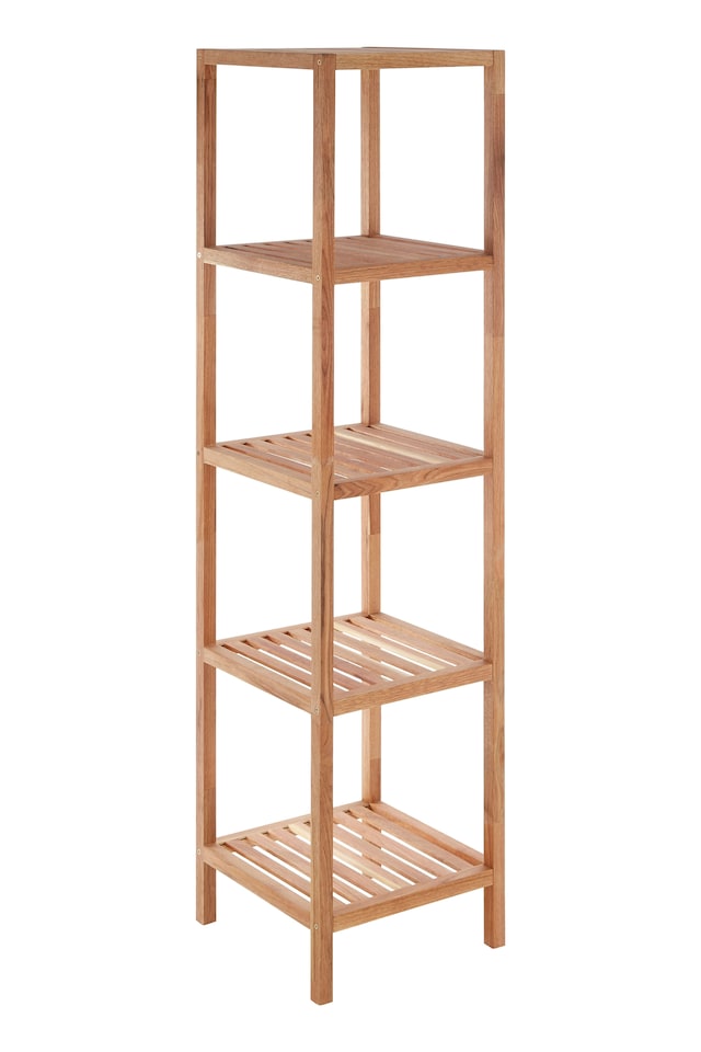 image 1 of ARLA 5 Tier Walnut Wood Bathroom Shelf Unit | Cream