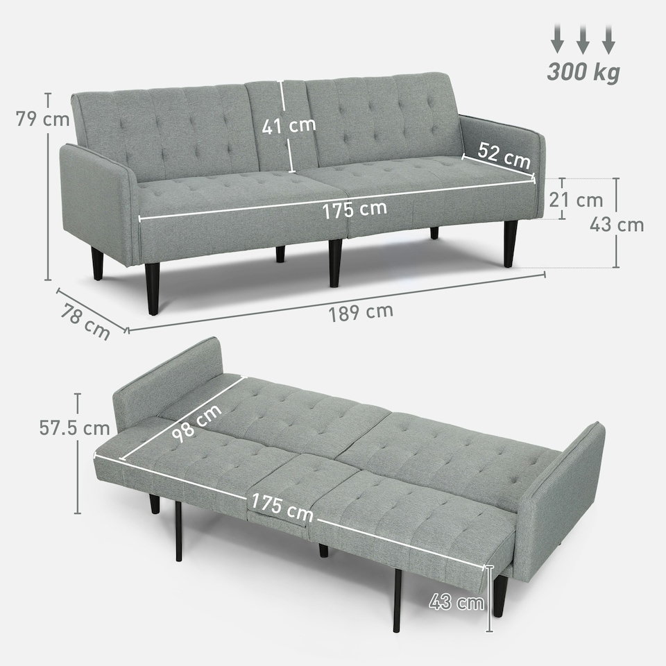 image 1 of HOMCOM Upholstered Sofa bed 3 Seater Home Theater with Storage Light Grey