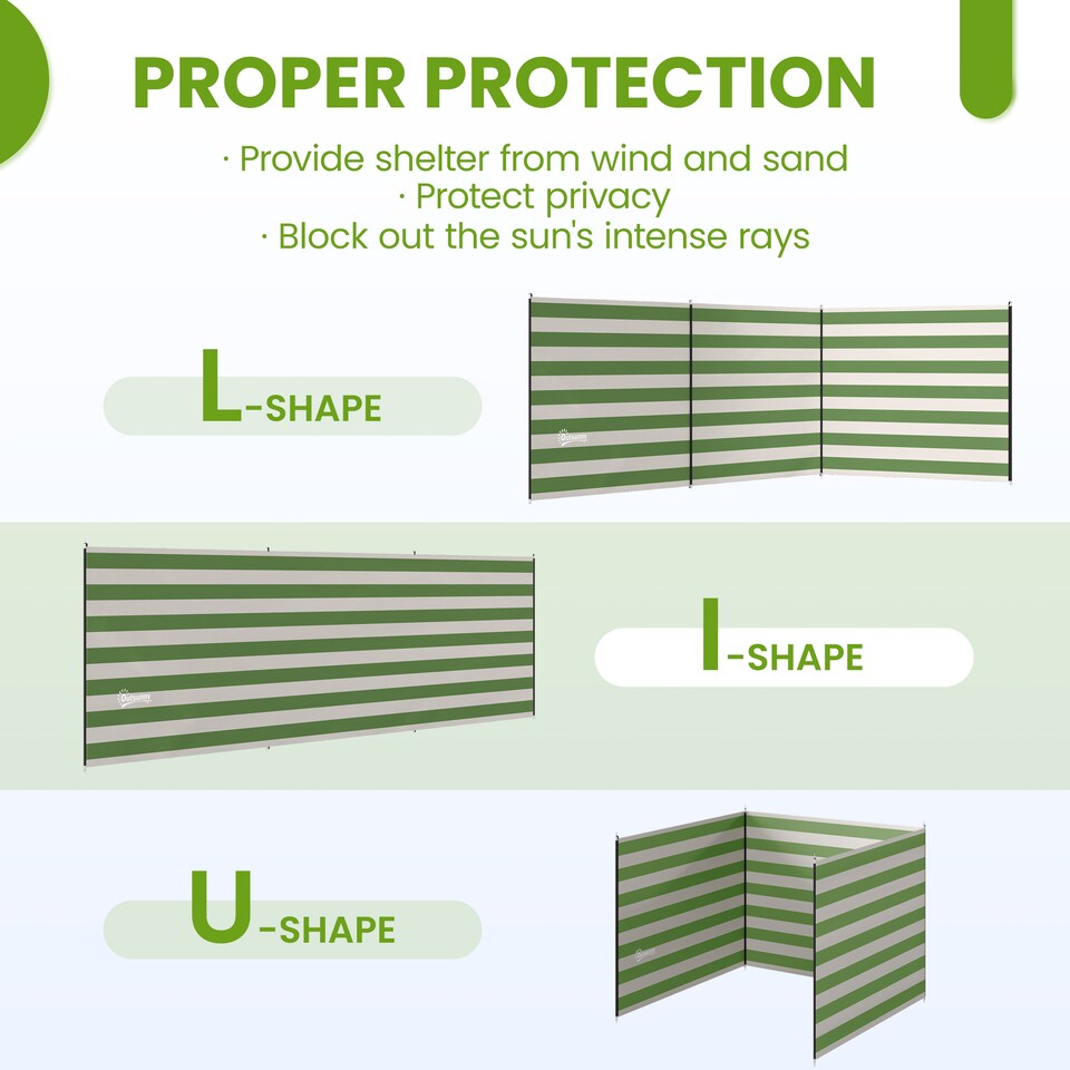 image 1 of Outsunny Camping Windbreak Portable Wind Blocker Privacy Wall | Green | Army Green | 540 x 150 cm