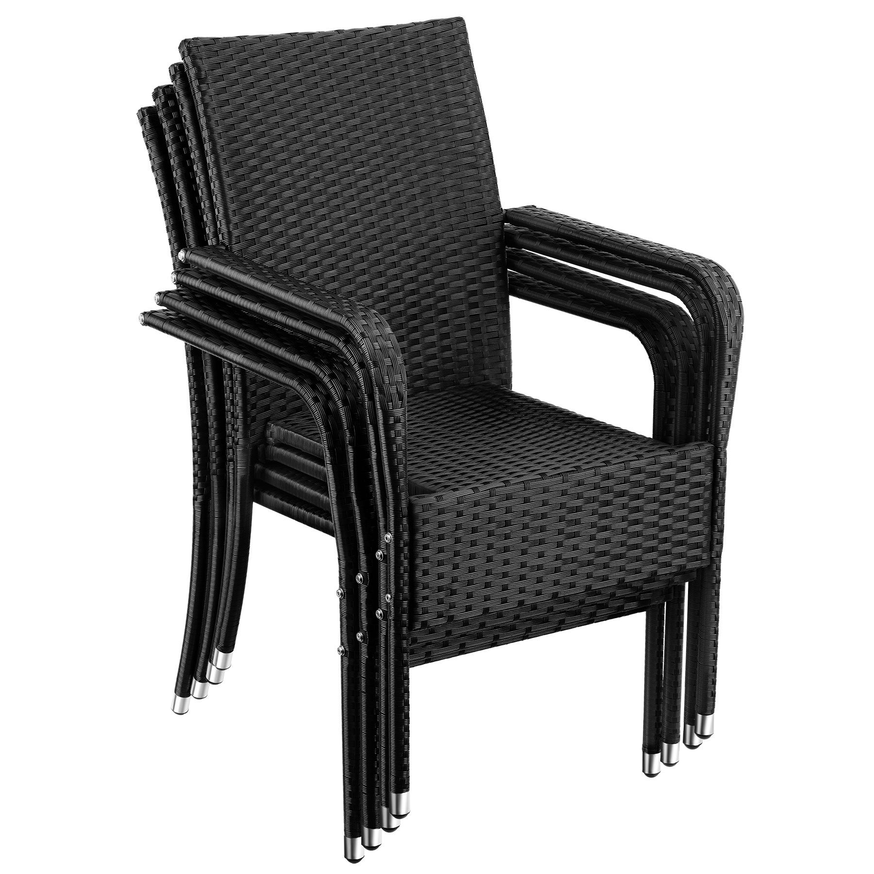 Rattan Garden Chair Girona - polyrattan and steel, weather and sun resistant, stackable | Black | black | 4