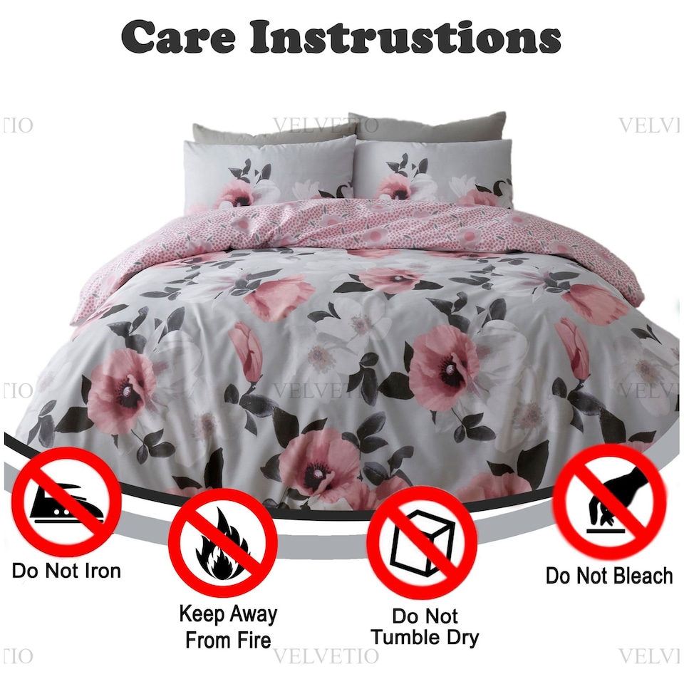 image 1 of VELVETIO 3D Digital Poppy Duvet Cover Set Reversible Floral Single Size Beddings Pink