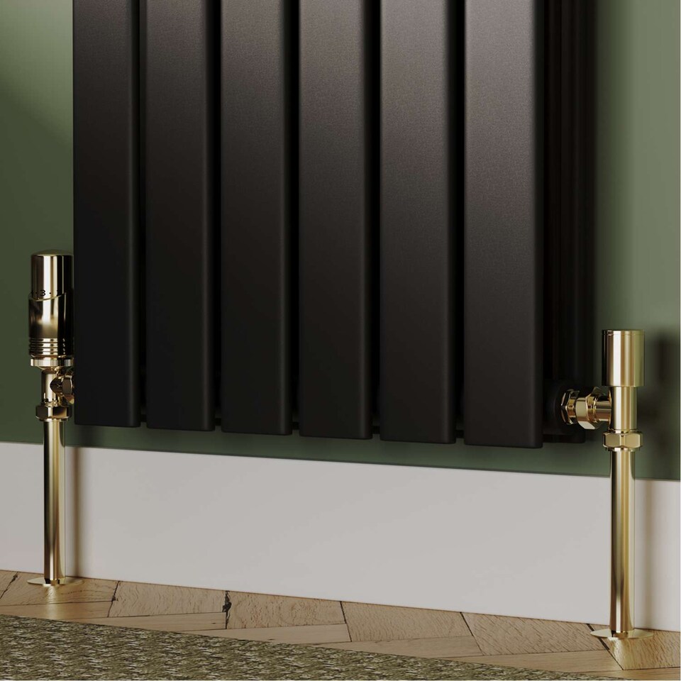 image 1 of Talus Bold Thermostatic Radiator Valve & Lockshield Angled - Polished Brass - 10mm