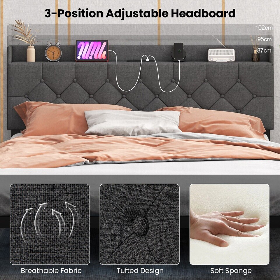image 1 of COSTWAY King Size Floating Bed Frame with Charging Grey