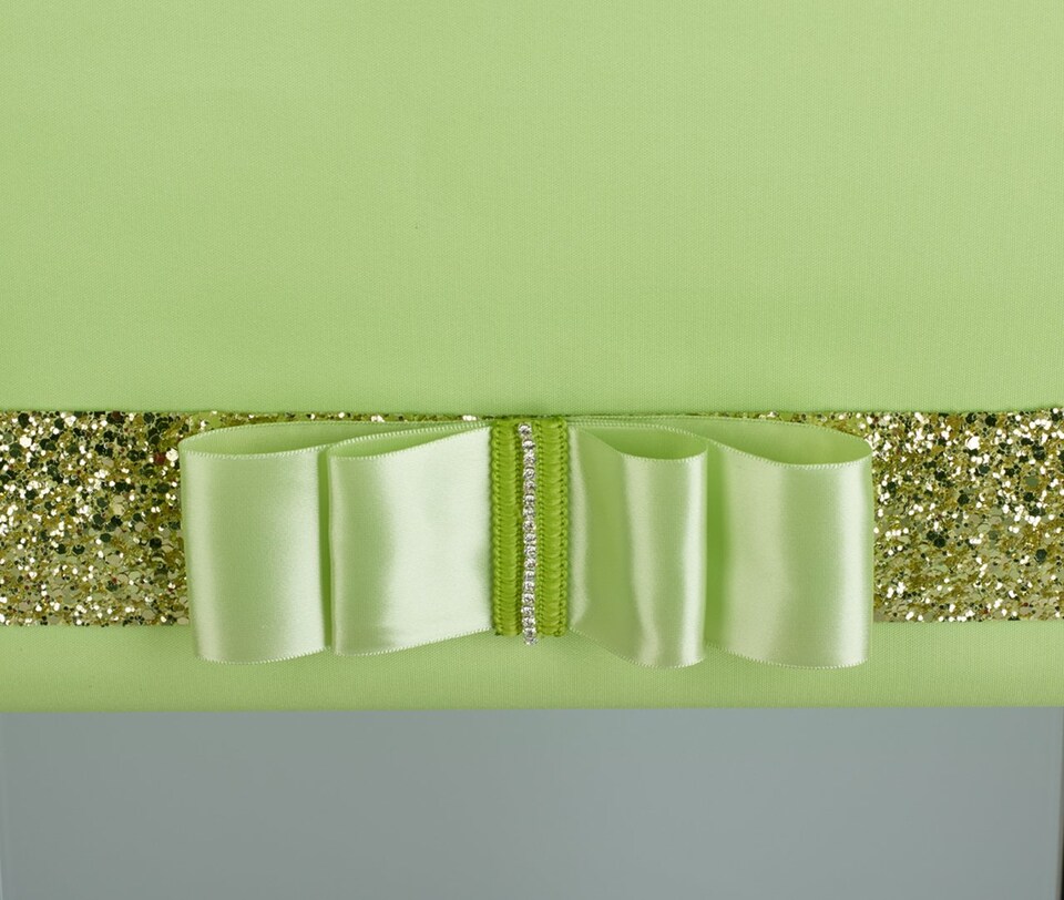 image 1 of FURNISHED Blackout Roller Blind with Gold Glitter Trim and Lime Bow Cut to Size | Green | Lime | (W) 60cm x (L) 165cm