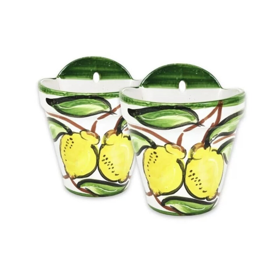 image 1 of Verano Spanish Ceramics Set of 2 Hanging Plant Pots - 22cm Lemons Multi
