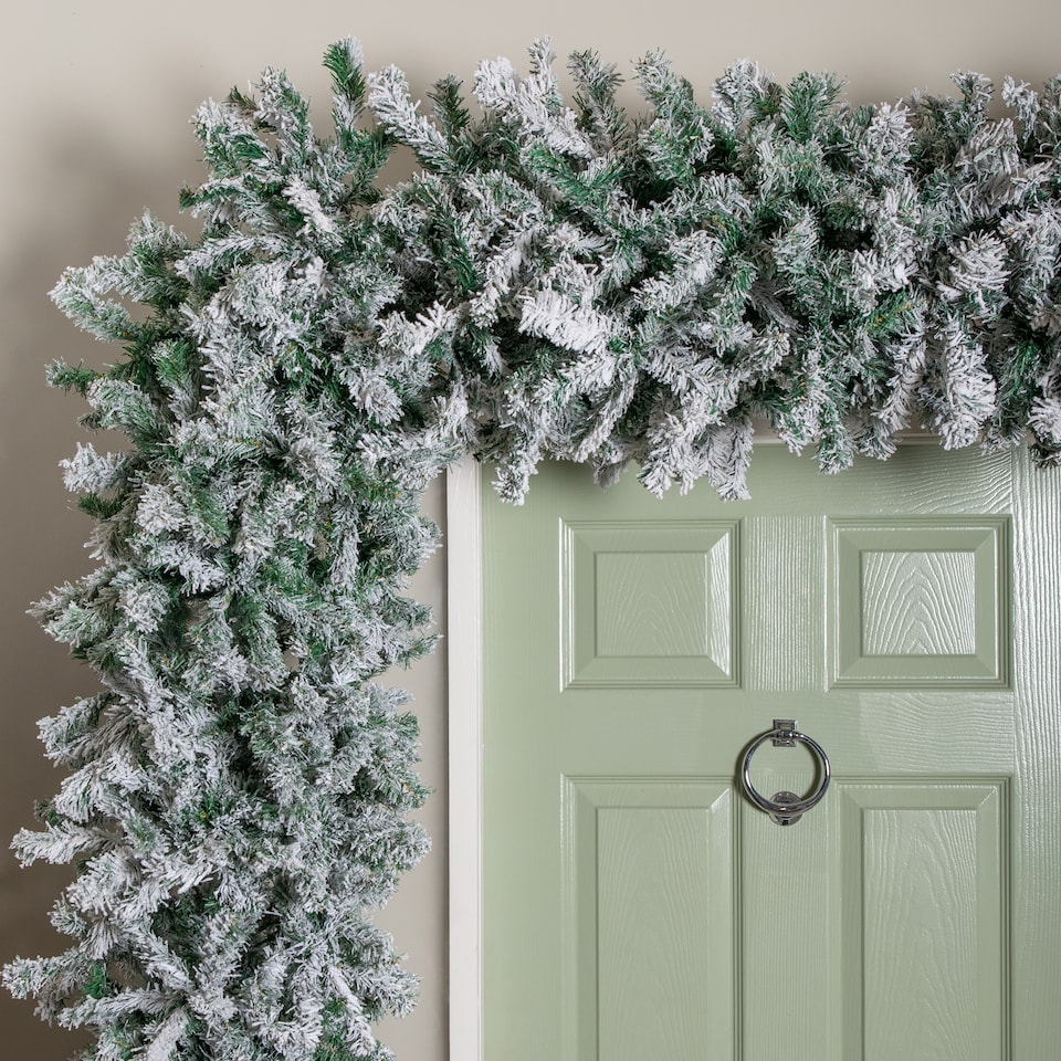 image 1 of 8ft Samuel Alexander Single Door Snow Flocked Christmas Tree Flat Top Arch with 2000 Tips