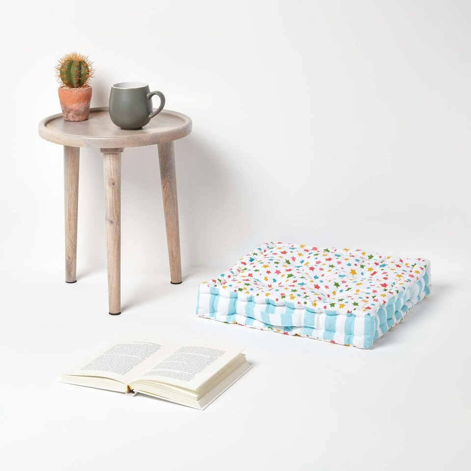 image 1 of Homescapes Cotton Multi Coloured Stars Floor Cushion - 50 x 50 cm | Multi | Multi Colour | 50 x 50 cm