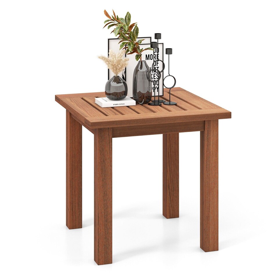 image 1 of Patio Hardwood Side Table Outdoor Square End Table Wooden Slatted Coffee Table