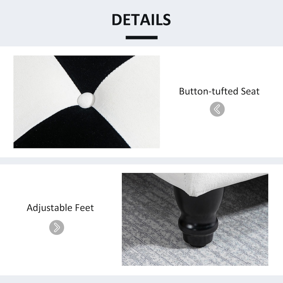 image 1 of HOMCOM Storage Ottoman, Storage Bench with Wood Legs, Footstool, Footrest with Velvet Surface for Bedroom, Hallway, Living Room, 114 x 47 x 47 cm, White and Black