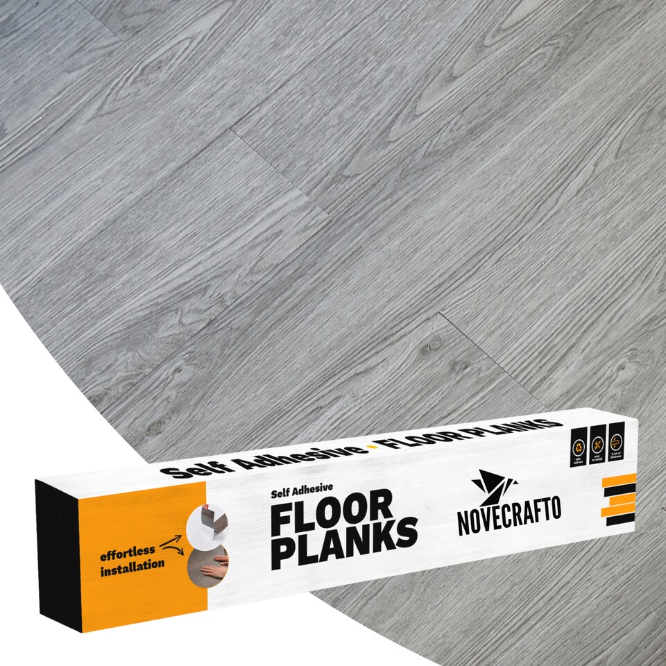 image 1 of Self Adhesive Floor Planks | 5.9x35.9in (91.4x15.2cm) Each | Peel & Stick Vinyl Flooring | Grey Wood Effect | Easy DIY | Stick On Tiles for Home Floors | Grey | 2.78 sqm