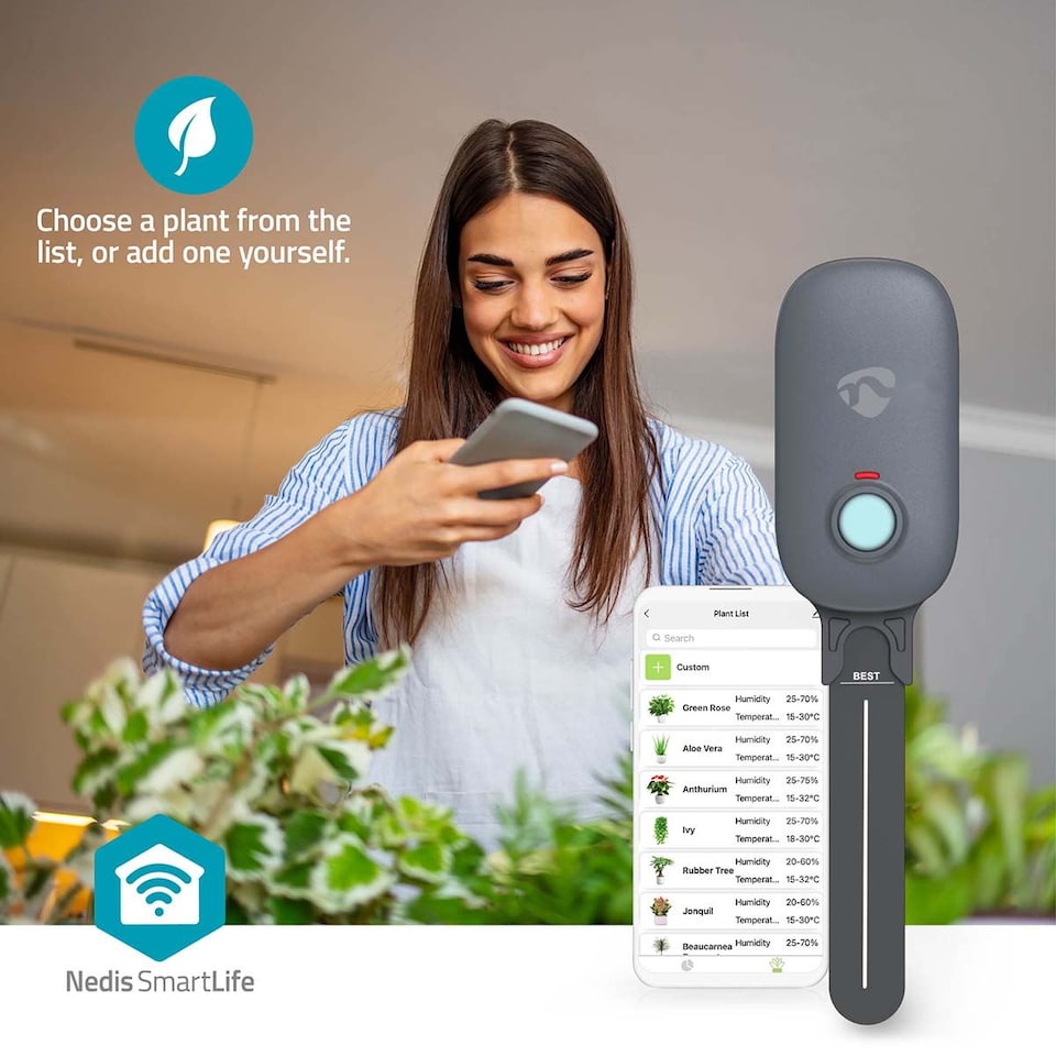image 1 of Smartlife Soil Moisture Meter, Bluetooth Smart Sensor for Soil Moisture and Ambient Temperature Monitoring, Compatible with Smartlife App - Indoor/Outdoor Use - Grey