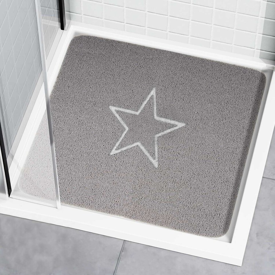 image 1 of Embossed Spaghetti Anti Slip Square Shower Mat - Star - 53cm x 53cm | Grey | Grey | Square 53x53cm