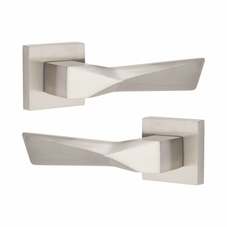 image 1 of Golden Grace Modern Aura Euro Lock Door Handles in Satin Nickel Finish with 70mm Key and Barrell Grey