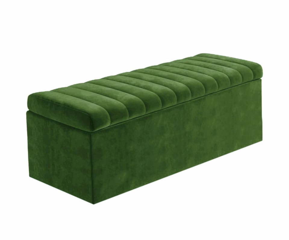 image 1 of 120cm Safar Large Striped Storage Ottoman Box, Forest Green Plush Velvet Upholstered Deep Storage Ottoman End of Bed Bench