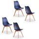 image 4 of 5PCs Dining Set - a White Round Dining Table & Set of 4 White Lorenzo Tulip chairs with Padded Seat | Blue