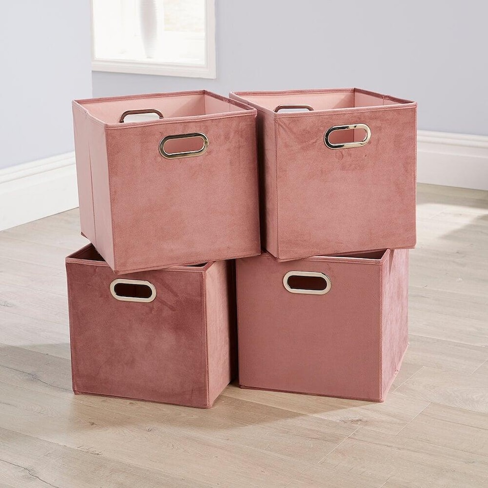 image 1 of Cube Pack of Four Canvas Fabric 33x37cm Large Storage Insert Boxes | Pink | Large Pink