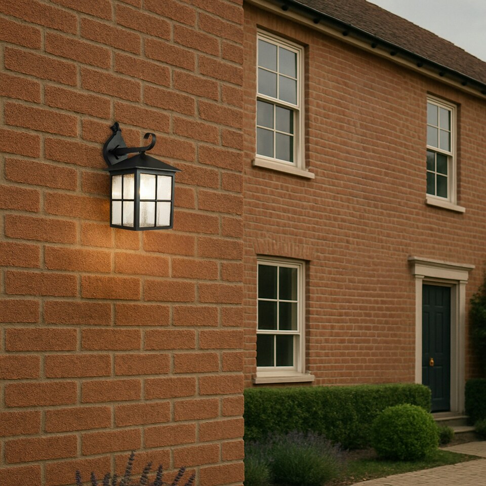 image 1 of Classic Matte Black Die-Cast Aluminium Metal Exterior Lantern Wall Light Fitting