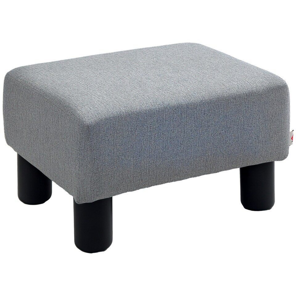 image 1 of HOMCOM Chic Linen Fabric Footstool Ottoman Cube with 4 Plastic Legs Grey