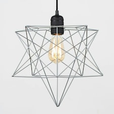 ValueLights Retro Matte Black Ceiling Pendant Light Fitting With Grey Geometric Star Shade