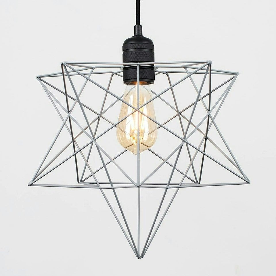 image 1 of ValueLights Retro Matte Black Ceiling Pendant Light Fitting With Grey Geometric Star Shade