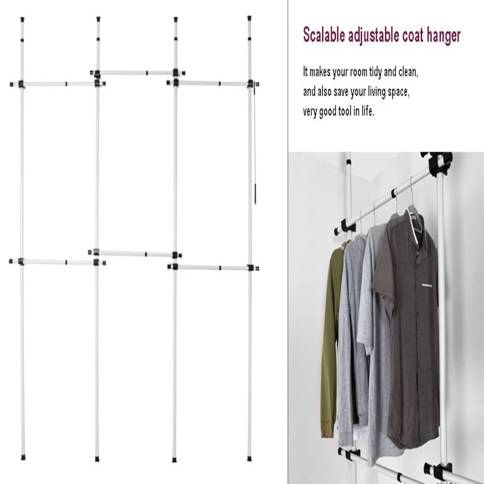 image 1 of House of Home Triple Telescopic Organise Hanging Rail Clothes Rack Adjustable Storage White | White | Not provided