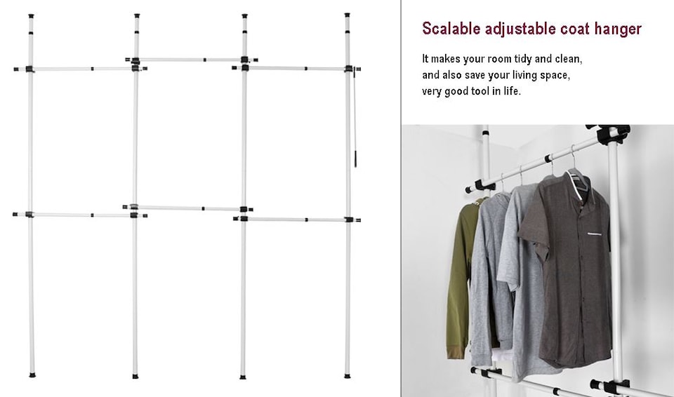 image 1 of House of Home Triple Telescopic Organise Hanging Rail Clothes Rack Adjustable Storage White | White | Not provided
