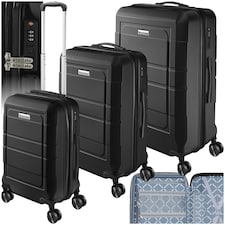 Suitcase Luggage Set - L, M & S sizes, ABS plastic, swivel wheels, combination lock Black