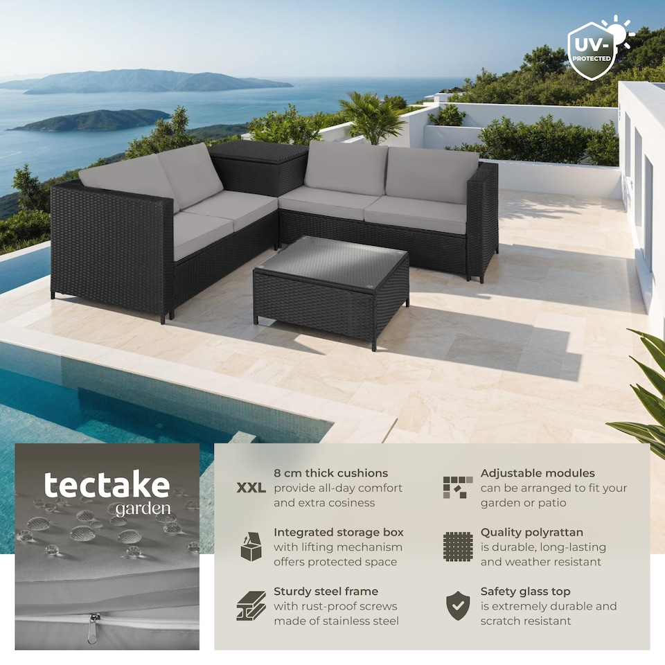 image 1 of Garden Furniture Set Siena - for 4 people, with large storage box, thick seat cushions | Black | black/grey | 140 x 75 x 65,50 cm | 1