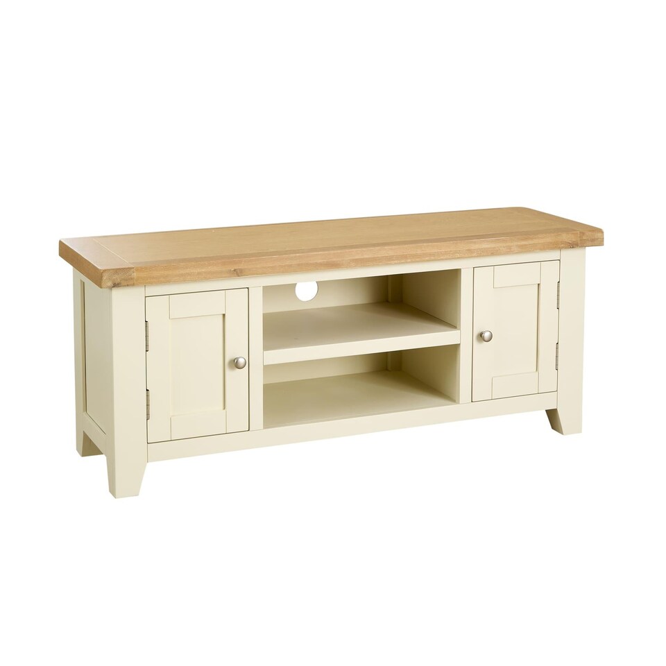 image 1 of 2 Doors 2 Shelves TV Stand Media Entertainment Storage Cabinet Wooden | White | White