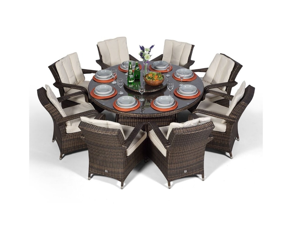image 1 of Arizona Round 8 Seater Rattan Patio Dining Set | Brown | Brown