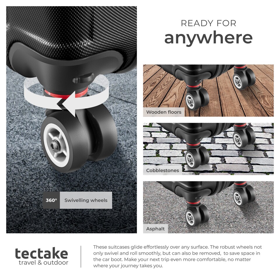 image 1 of Suitcase Set - 3 hard-shell suitcases with telescopic handle, removable wheels | Black | black | 1