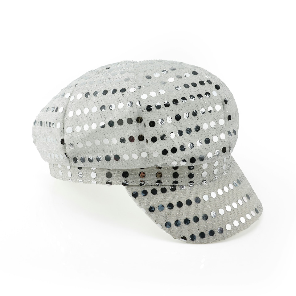image 1 of 70s Silver Disco Hat – Retro Sequin Fancy Dress Accessory N/A | One Size