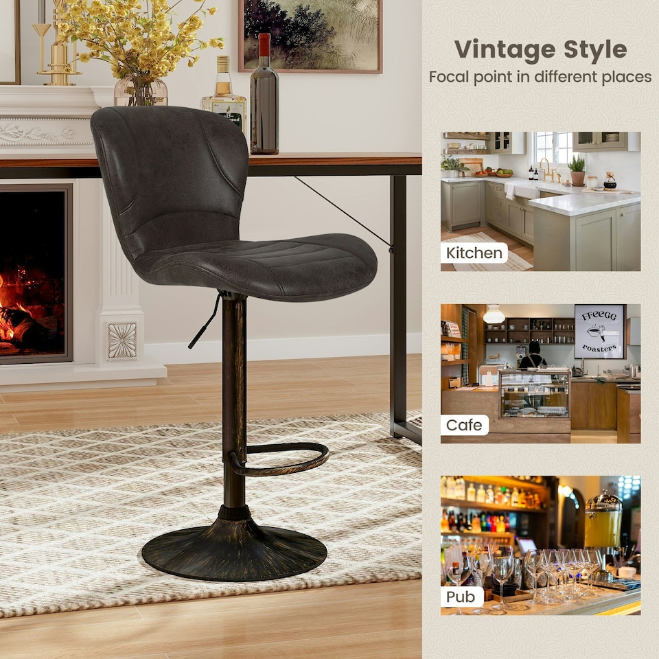image 1 of COSTWAY Set of 2 Bar Stools Swivel Bar Chair w/Footrest Brown