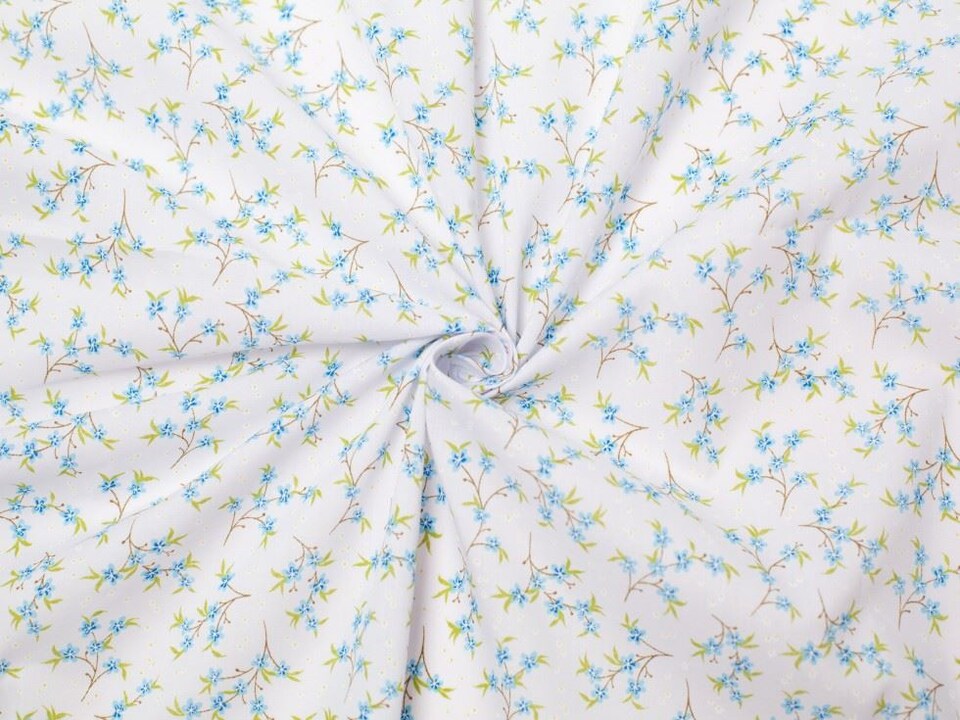 Blue Printed Polycotton Fabric for Dressmaking, 112.5cm / 44" Wide - per metre