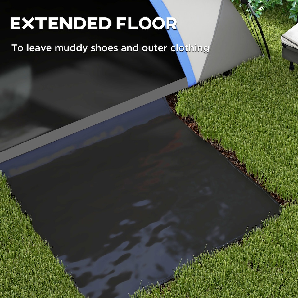 image 1 of Outsunny 2 Man Camping Tent with Sewn-in Groundsheet, 3000mm Waterproof, Blue | Blue | Grey and Dark Blue