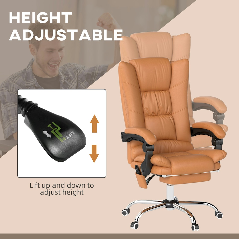 image 1 of Vinsetto PU Leather Vibration Massage Office Chair with Heat, Light Brown