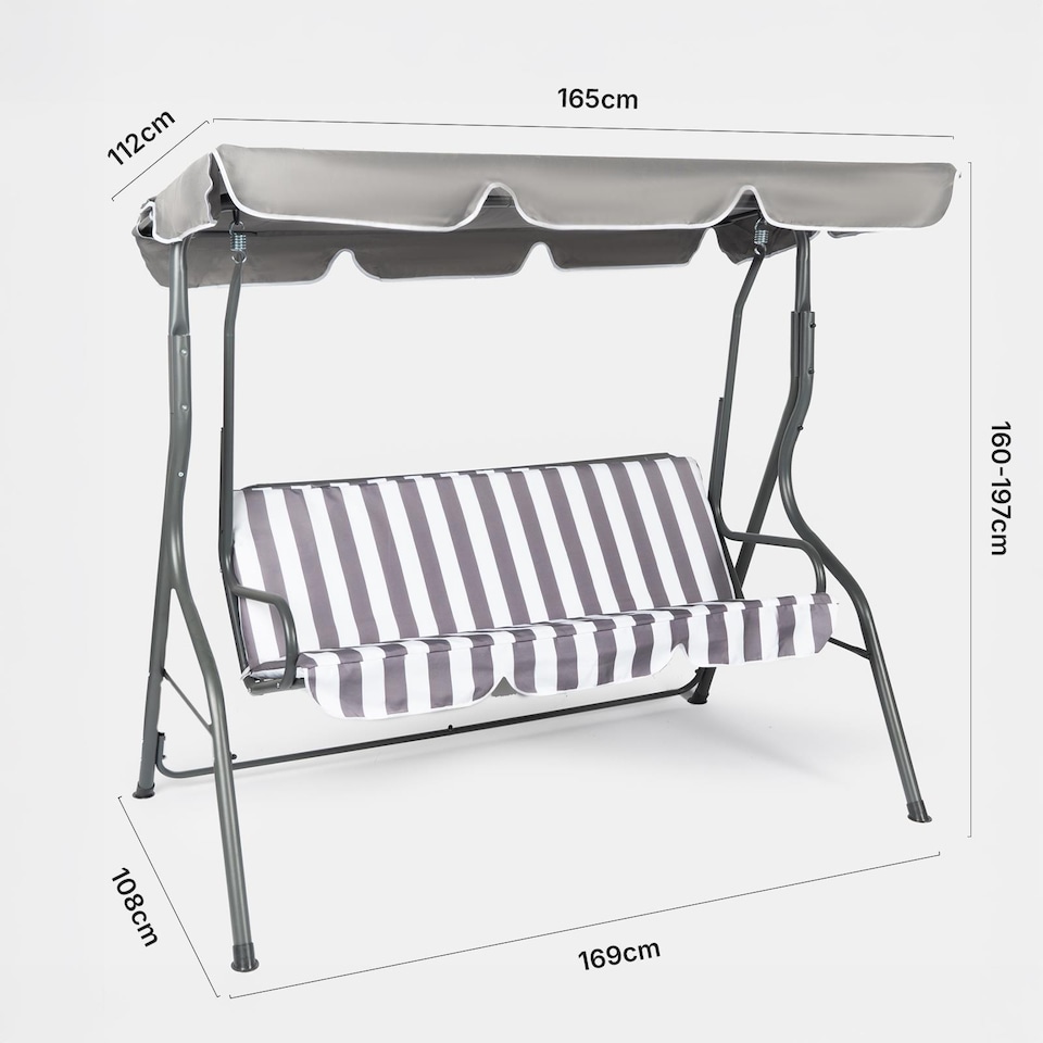 image 1 of OHS 3 Seater Garden Swing Bench Chair Outdoor Hanging Seat Sun Shade