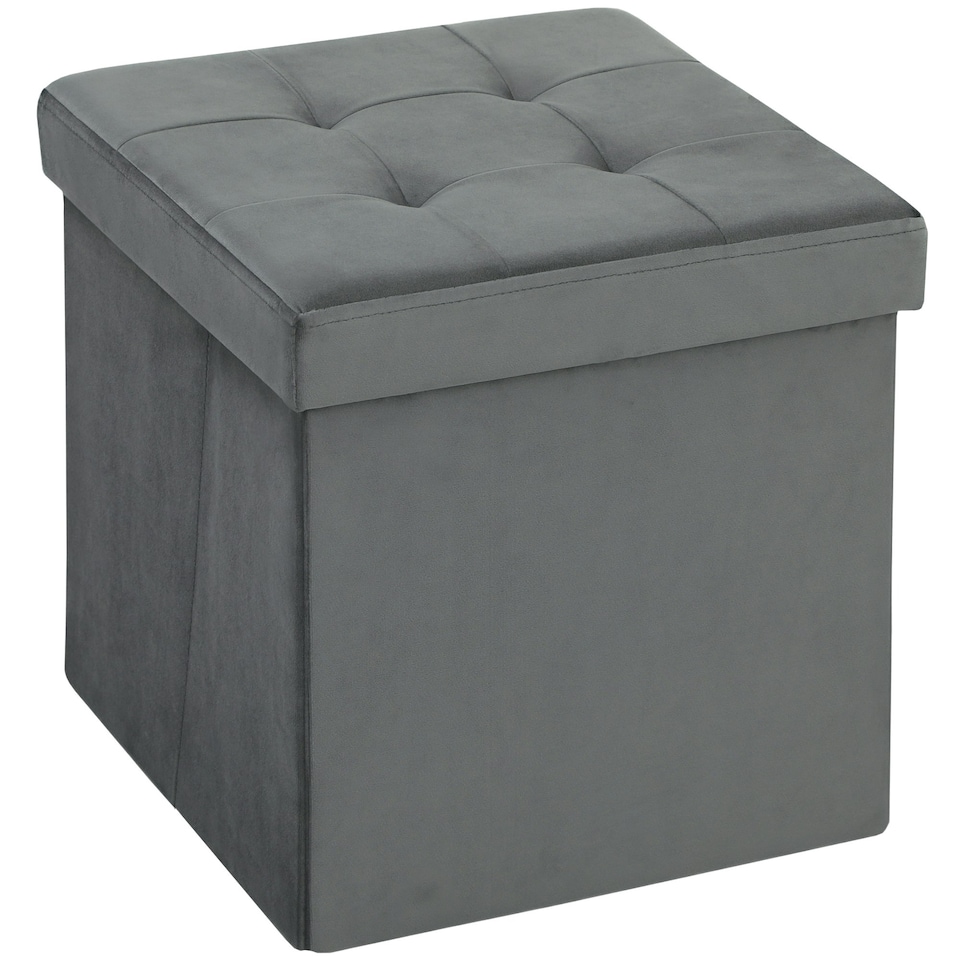 image 1 of HOMCOM Foldable Sherpa Fleece Storage Ottoman, 38 x 38 x 38 cm Blue