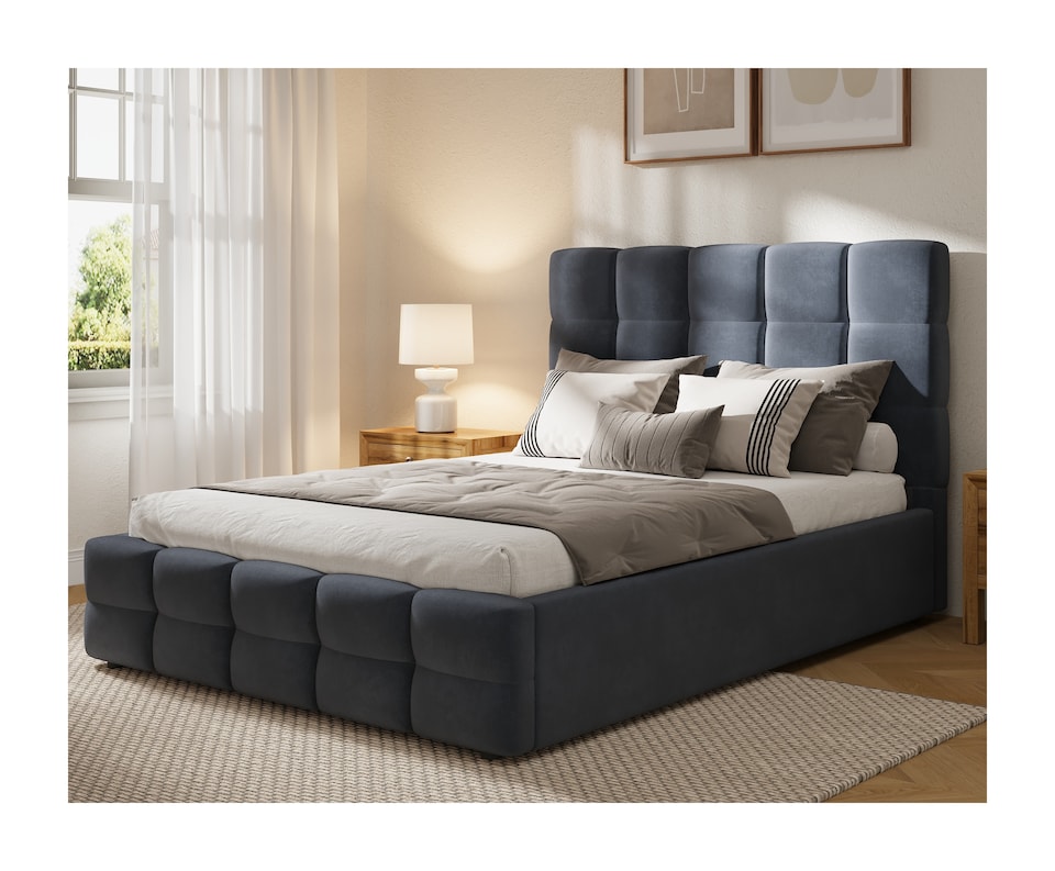 image 1 of Ezysleep Windsor Soft Touch Velvet Upholstered Gas Lift Ottoman Bed Frame | Grey | Grey