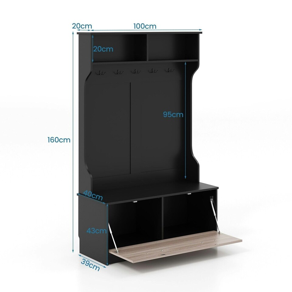 image 1 of COSTWAY 3-in-1 Freestanding Hall Coat Rack Stand Shoe Bench Black Black | One Size